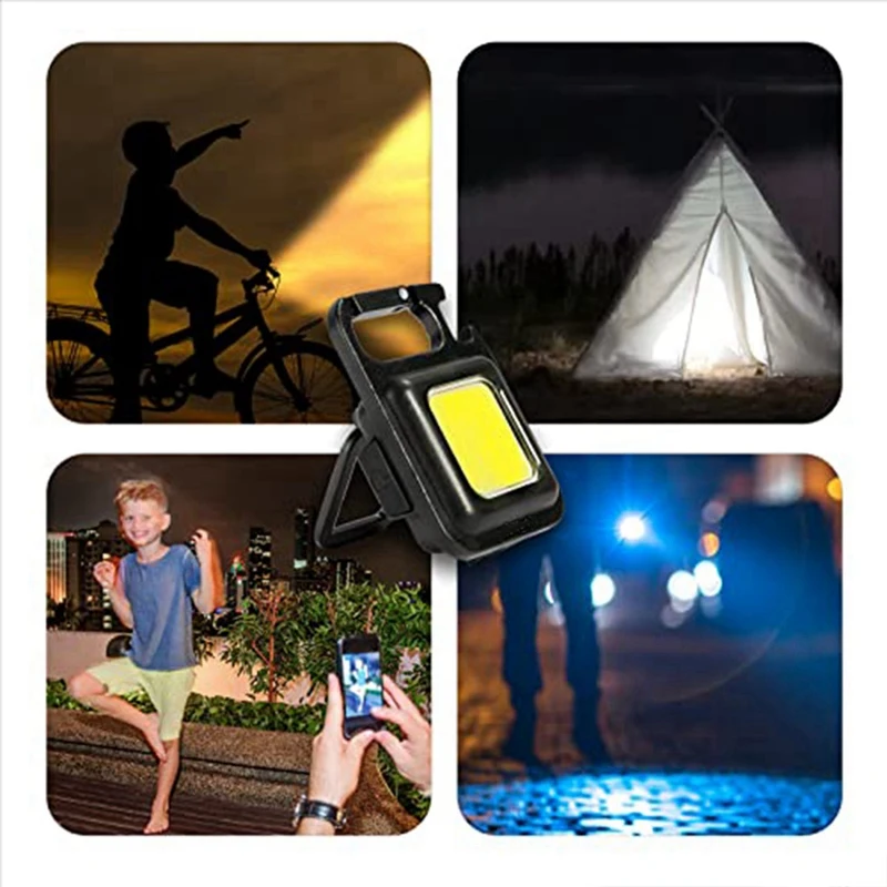 3 Pack LED COB Light Rechargeable Pocket Keychain Flashlights, Three Modles Brightness, Bottle Opener Accessories