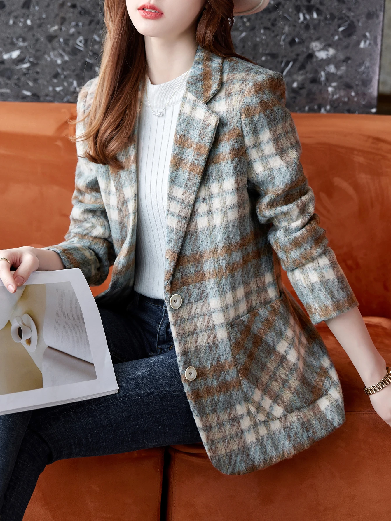 

Tartan Wool Single-Breasted Blazer - High-End Versatile Stylish Commuter Professional Slim-Fit Jacket