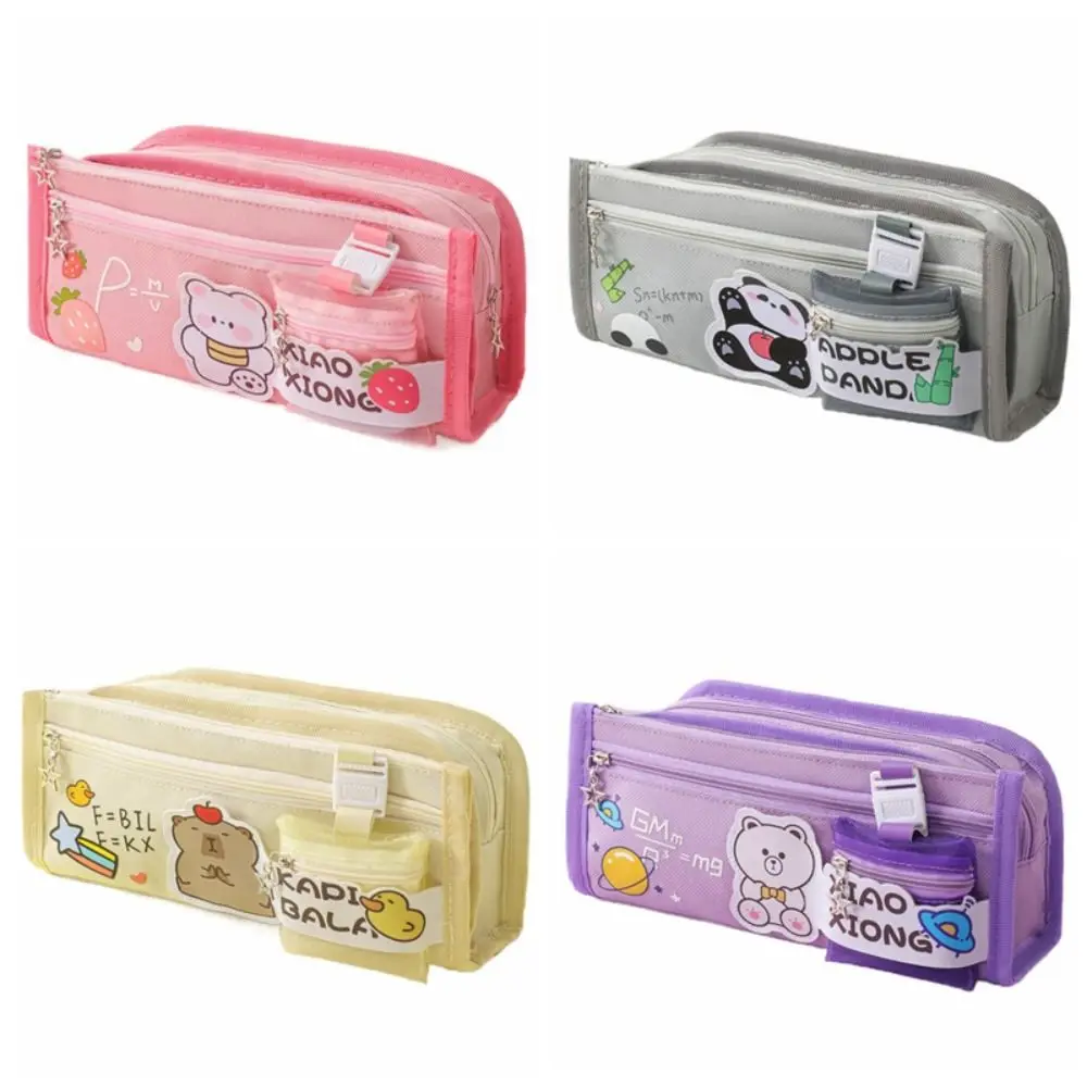 Panda capivara lápis caso urso grande capacidade dos desenhos animados caneta bolsa caixa de armazenamento com zíper saco de armazenamento de papelaria material escolar