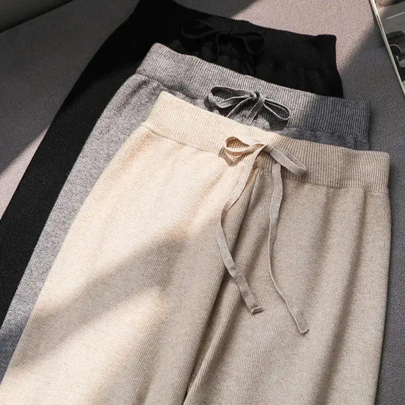 

Women's High-waisted Straight-leg Loose-fit Knit Pants Casual Bell Bottoms Autumn/winter 2023 New Style Black Color