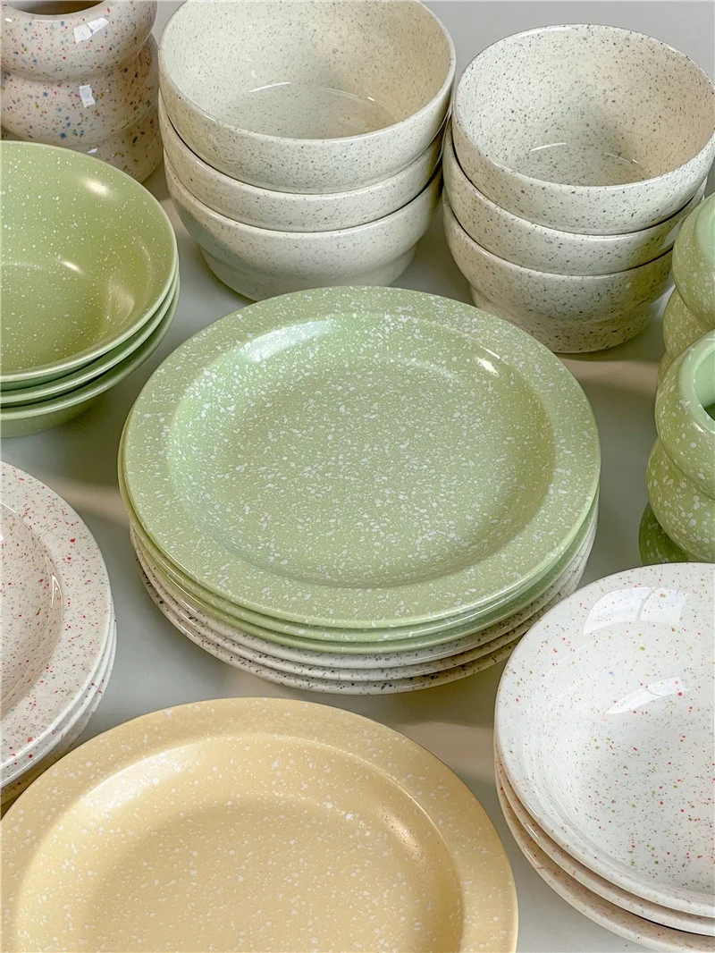 

Creative Splaed Ink Cerc Plate Dert Bowl round Western Dinner Plate High End Tableware Rice Bowl Korean Sle Plain C...