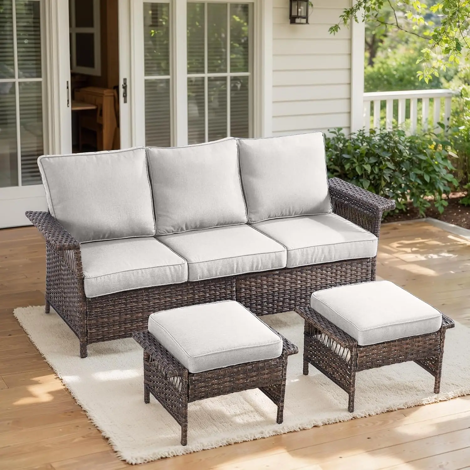 Patio Furniture Set 2 Wicker Swivel Glider Chairs 2  Rattan with Patio Side Table Wicker Cushions Patio Conversation