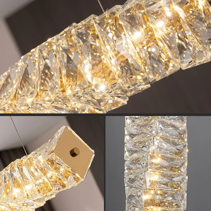 Nordic Big Crystal Pendant Lights for Kitchen Island Long Crystal Chandelier Hanging Lamp Dining Room Home Decor Light Fixtures