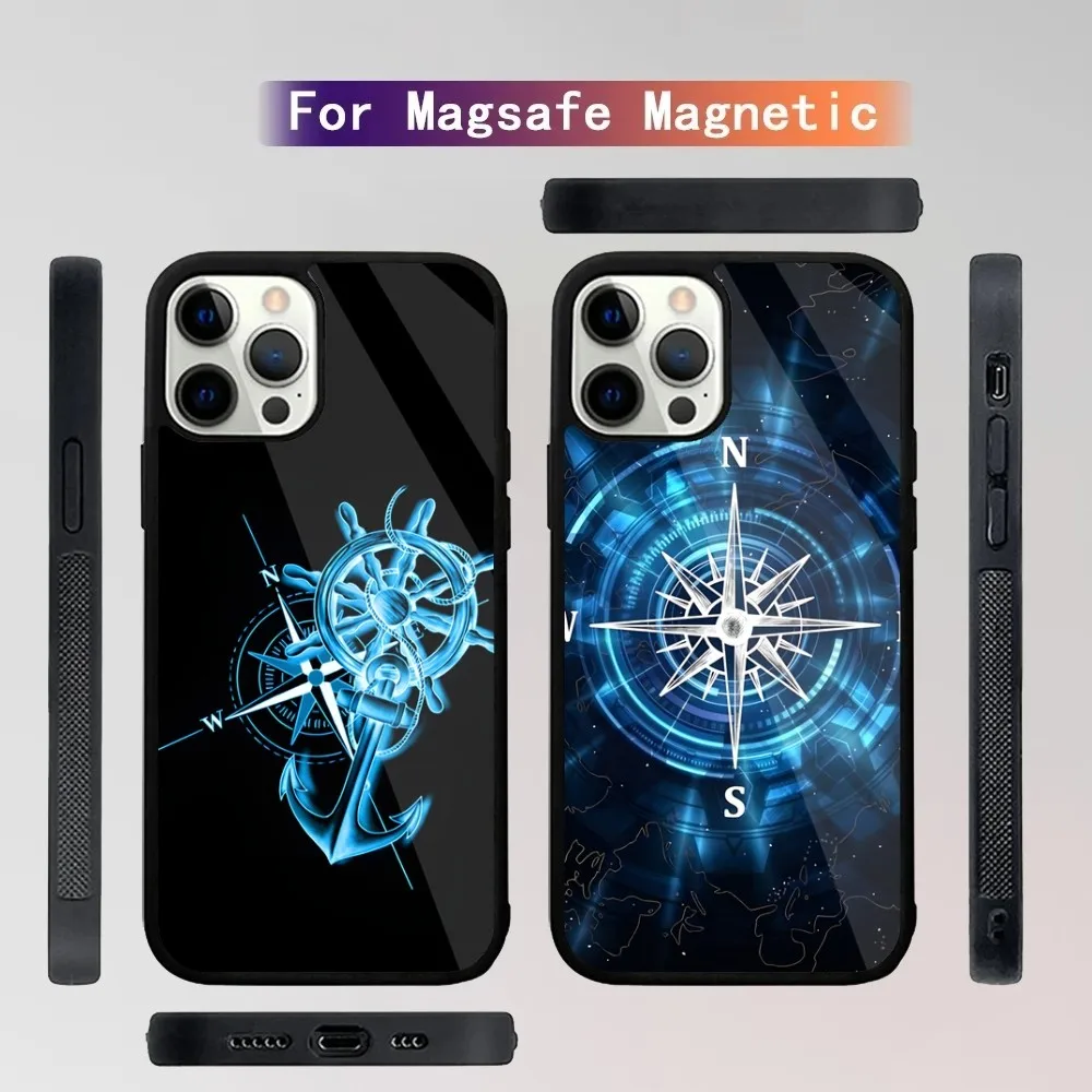 Anchor Compass Nautical Sailor Phone Case For iPhone 16,15,14,13,12,11,Plus,Pro,Max Mini Magsafe Magnetic Wireless Charging