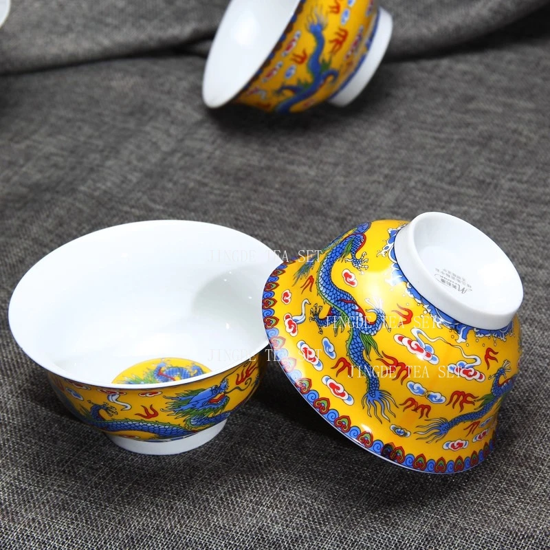 Jingdezhen Ceramic Tea Cup Household Dragon Bowl Colorful Yellow Dragon Patterned Rice Bowl Chinese Style Tea Cup - Image 5