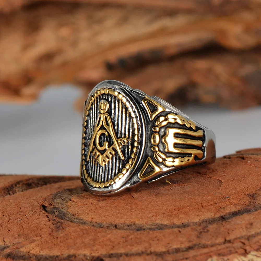 

Latest Desing Masonic jewelry Stainless Steel Black Gold Freemasons Auldt Ring Stock Cheap Wholesale