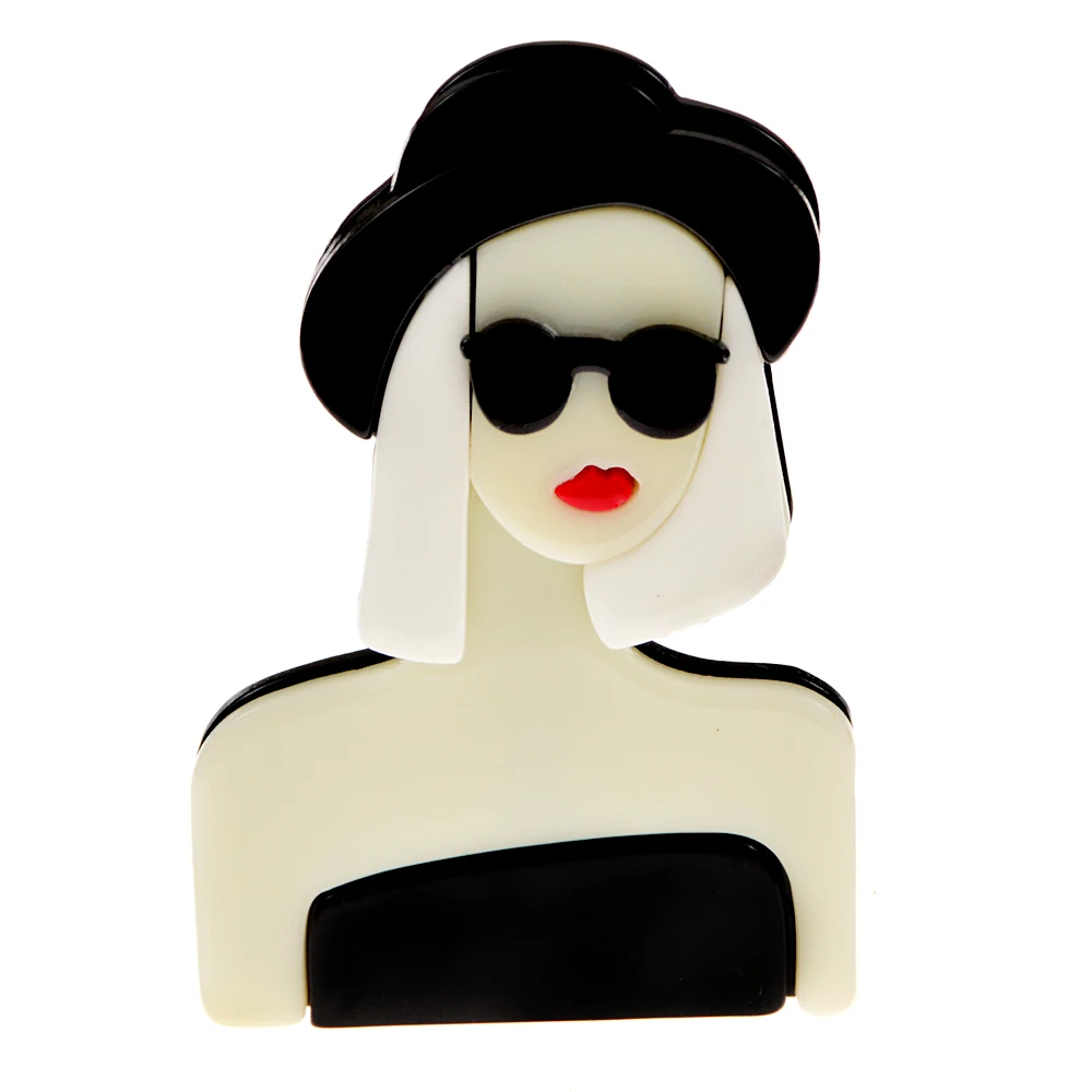 CINDY XIANG, sombrero de gafas negro, broche de chica genial, joyería de fibra de acetato acrílico, labio rojo, Pin moderno para mujer de alta calidad