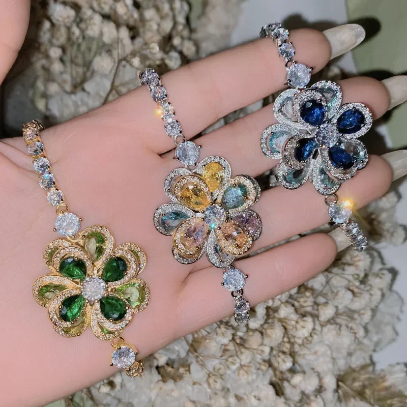 

Муассанит MDL. Стильный тяжелый дизайн, красочный браслет для маленькой богатой девушки, 18-каратное покрытие, браслет с камелией и радугой