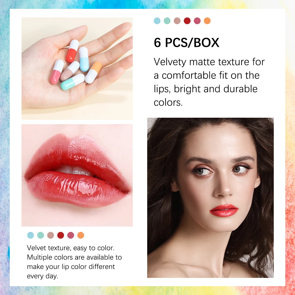 6 قطعة/المجموعة البسيطة لطيف كبسولة أحمر الشفاه مجموعة مع بلسم الشفاه ترطيب للماء غير عصا كوب حمل حبة أحمر الشفاه الشفاه هدية مثالية #5