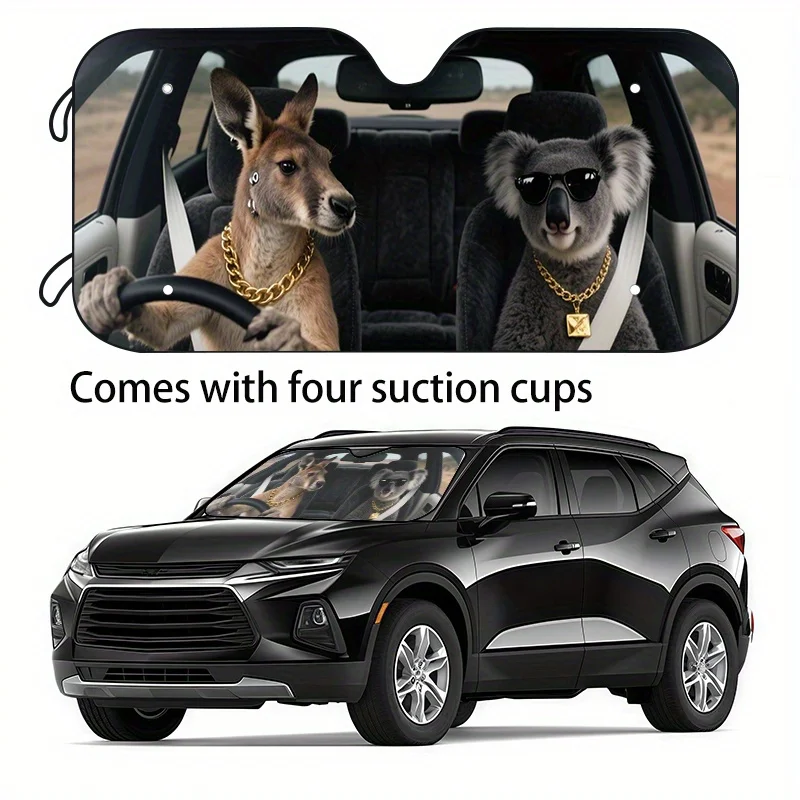 

1pc Humorous Animal Car Sun Visor - UV Protection & Window Cooling, Foldable Polyester Car Cover For All Vehicles, Ideal Gift Fo