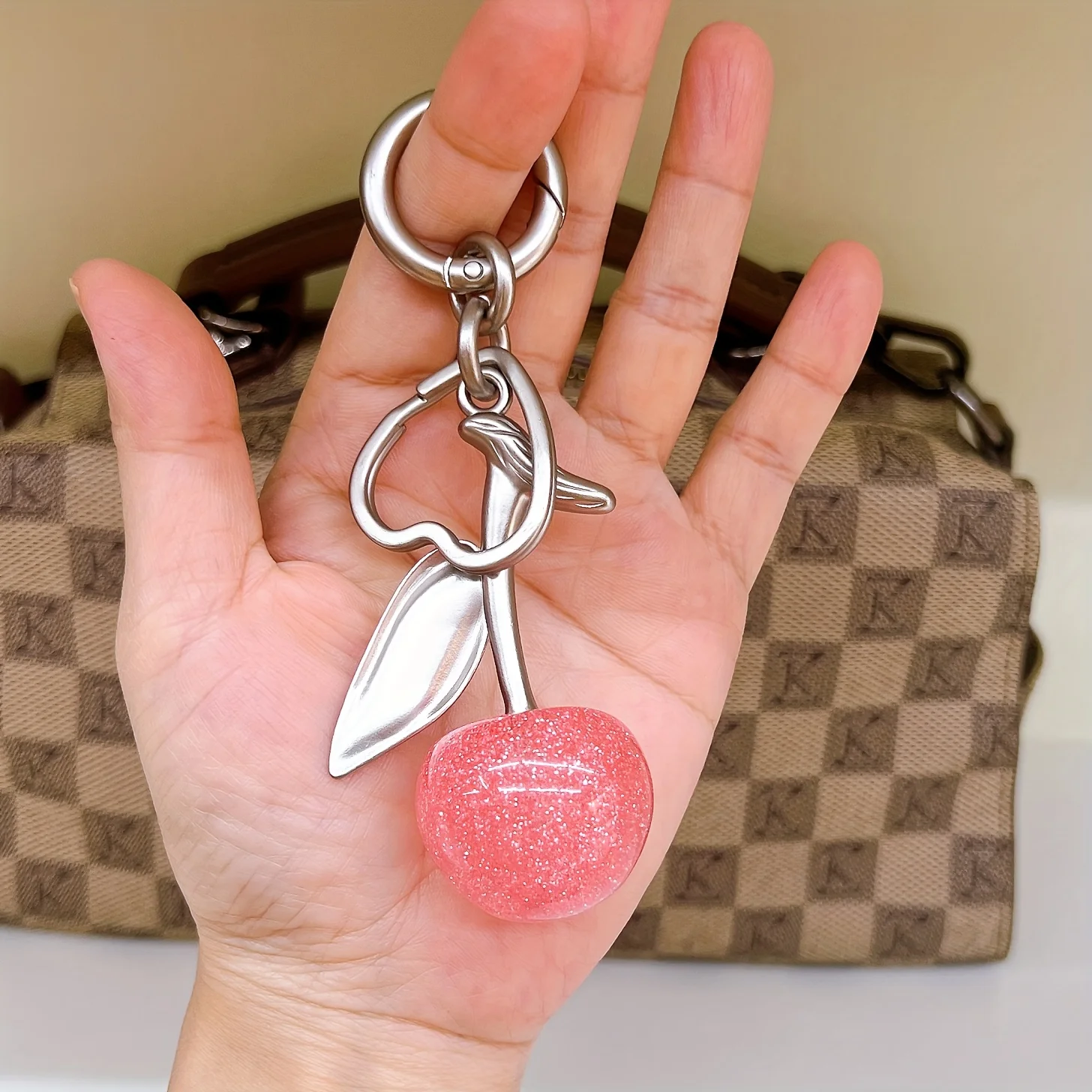 Cherry Charm Handbag Pendant Keychain for Women's Exquisite Internet-famous Crystal Cherry Bag Accessories High-Grade Pendant