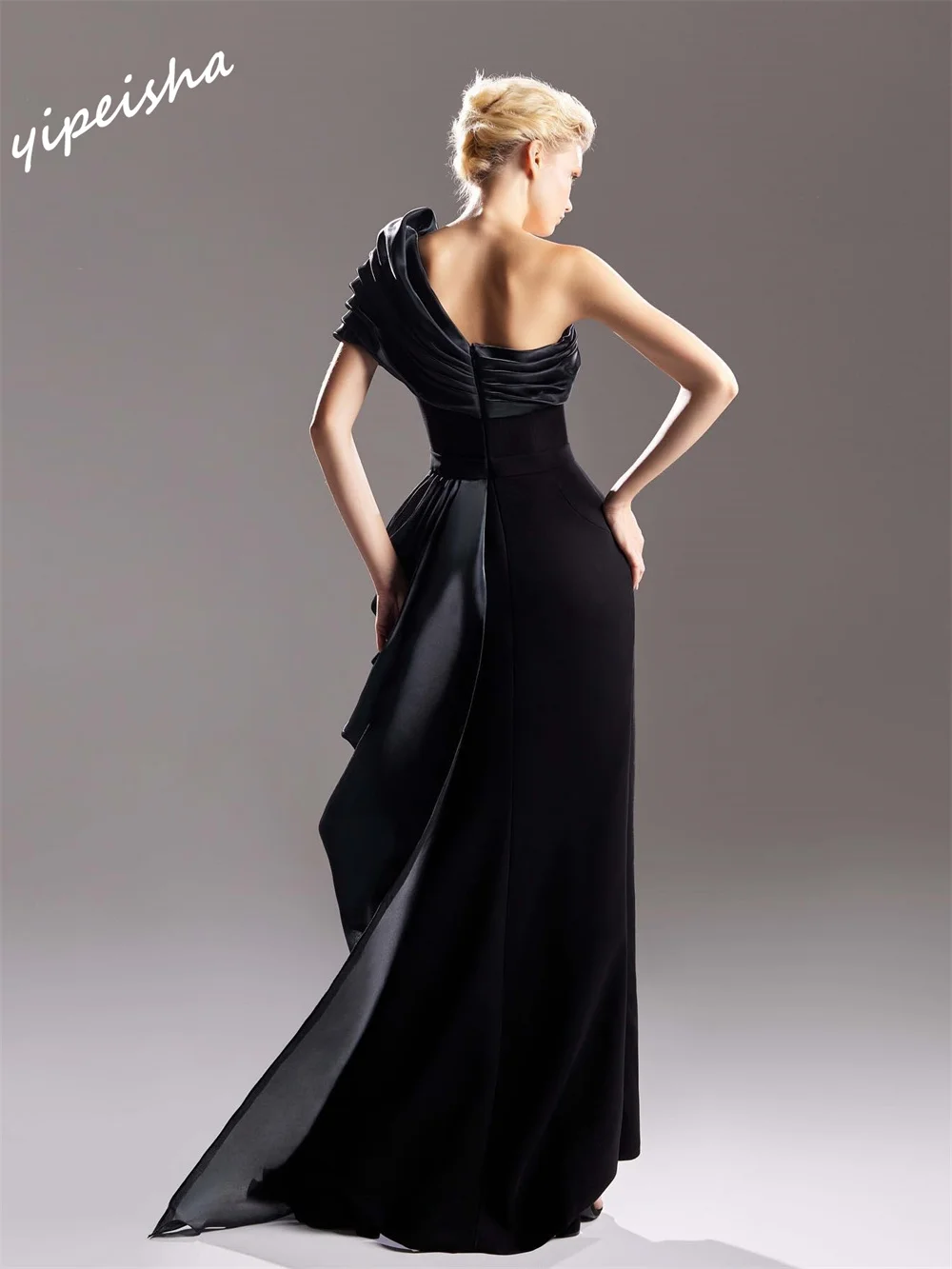 Exquisite One-shoulder Sheath Floor Length Evening es Draped Satin Customized