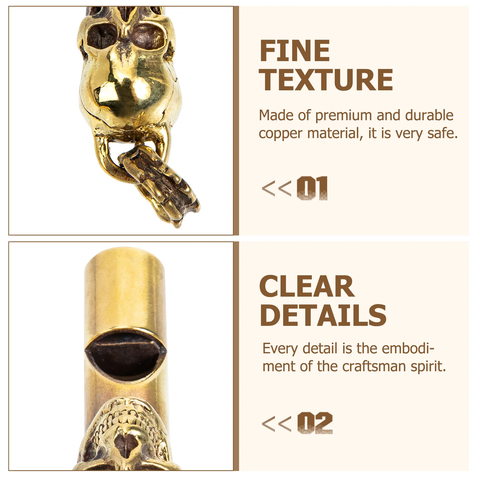 Skull Head Creative Copper Whistle For Themed Party Spooky Outdoor Survival Emergency Portable Vintage Metal Skull-Shaped