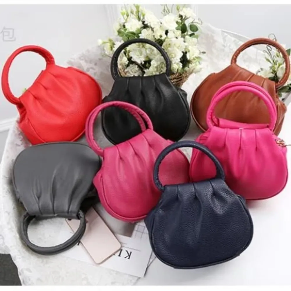 

Versatile Retro Women's Round Handbag PU Leather Solid Color Coin Purse Elegant High Capacity Zipper Shopper Bags for Women