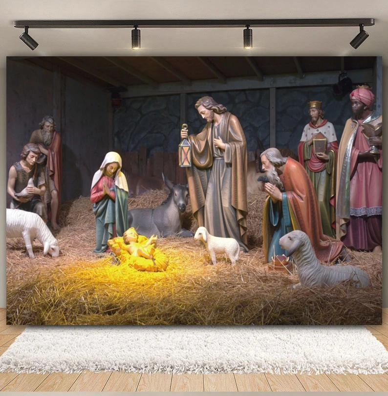 Christmas Birth of Jesus Backdrop Nativity Scene Night Christian Holy Cross Bible Xmas Party Photography Background Photo Studio