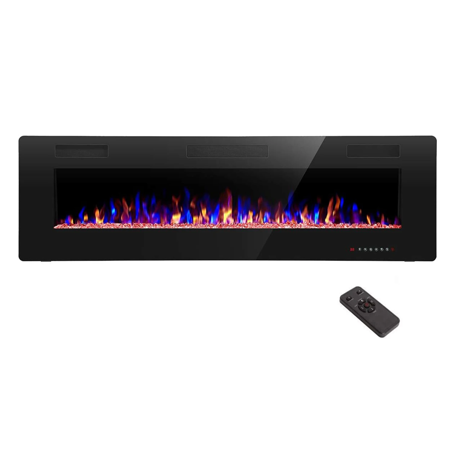 Chimenea eléctrica montada en la pared con pantalla táctil de control remoto Chimenea eléctrica ultrafina de invierno Calefacción 12 colores de llama