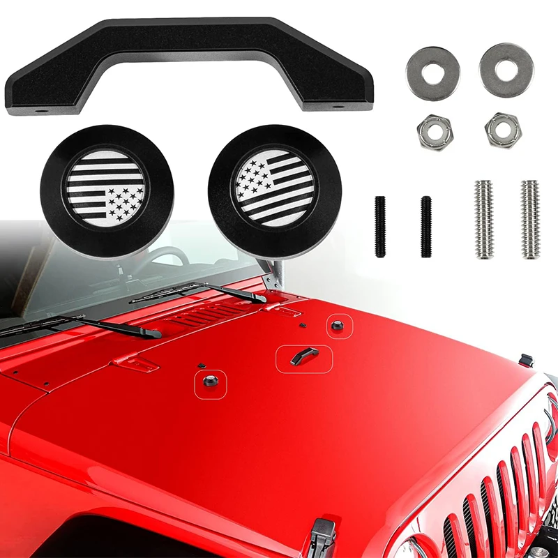 Windshield Bumper Rests & Hood Footman Loop Handle for 2007-2018 Jeep Wrangler JK JKU Sahara Unlimited ,US Style Look