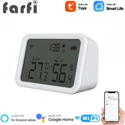 Faifi Wifi Smart Temperature & Humidity Sensor With LCD Screen Thermometer Tuya/Smartlife APP Notification For Alexa Google Home