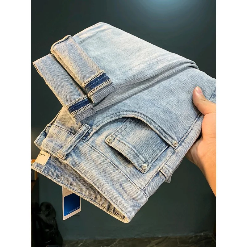 

Spring/Summer Jeans Men'S Straight And Versatile Simple Breathable Water Washed Trendy High End Design Casual Pants