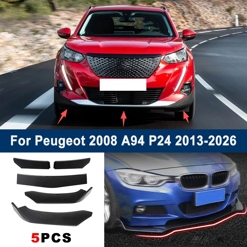 

Adjustable 5Pcs Sectional Front Spoiler Lip For Peugeot 2008 A94 P24 2013-2026 Front Bumper Splitter Car Exterior Sport Body Kit