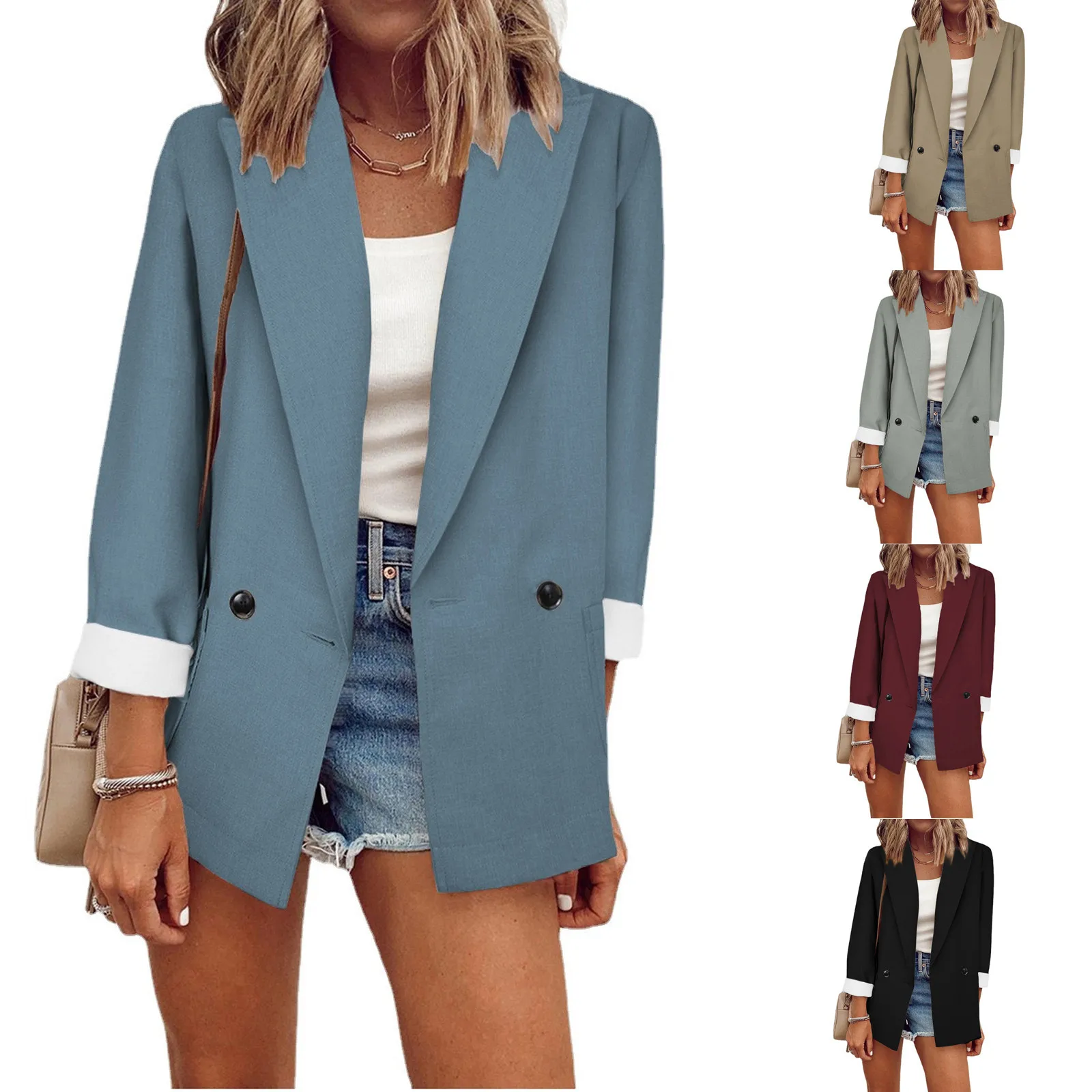 

Women'S Casual Lapel Open Front Cardigan Long Sleeve Ladies Outerwear Stylish Tops Work Suit Jacket Coat Vintage Coat Fashion