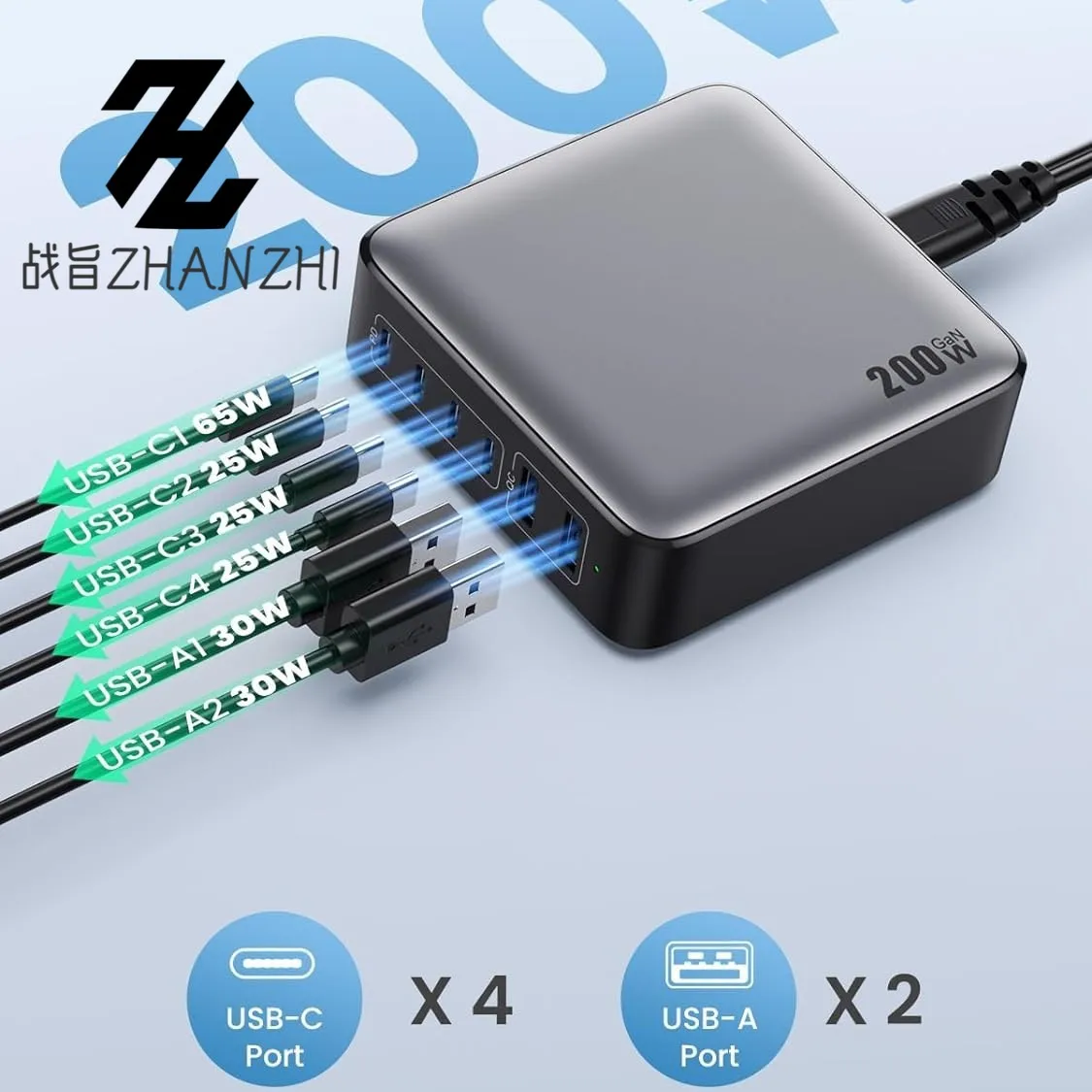 200W Galliumnitride Oplader 20V5A High Power Mobiele Telefoon Tablet Notebook Universele Desktop Laadstation 200W