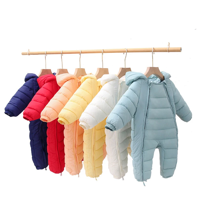 Autumn Winter Newborns Romper Hooded Plus Velvet Solid Cotton Quilted Toddler Boy Jumpsuit Snowsuit Infant Baby Girl Overalls