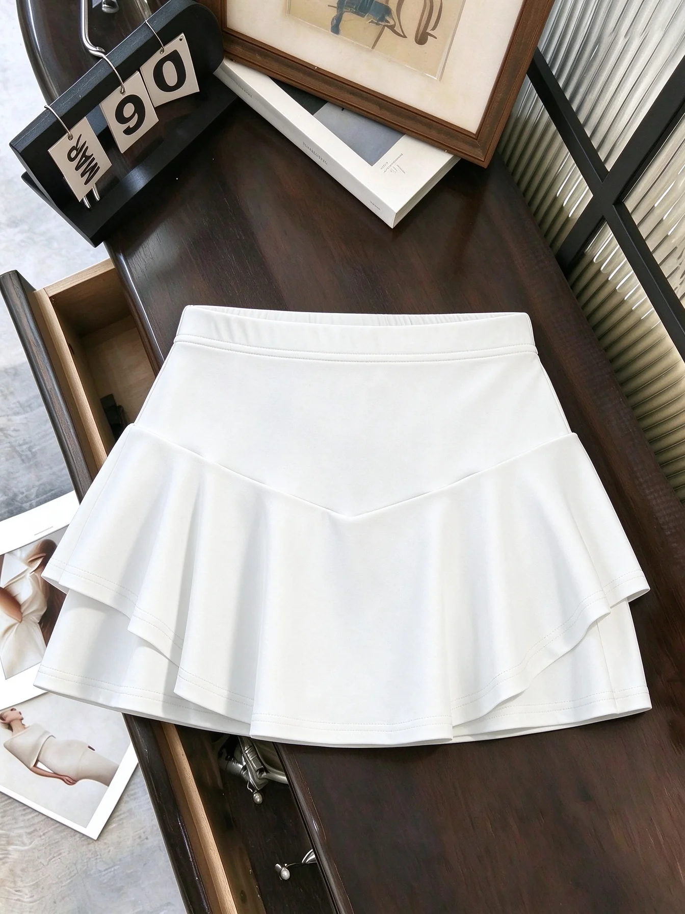 Women Elastic Waist Double Layer Ruffle Hem A-Line Mini Skirt Y2K Sweet Fairy Christmas Holiday Party Casual Basic Short Skirt