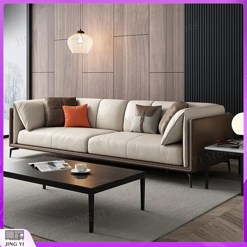 Italian Leather Sofa First Layer Cowhide Modern Minimalist Living Room Sofa for Small Apartment Office Hotel Sofa Set