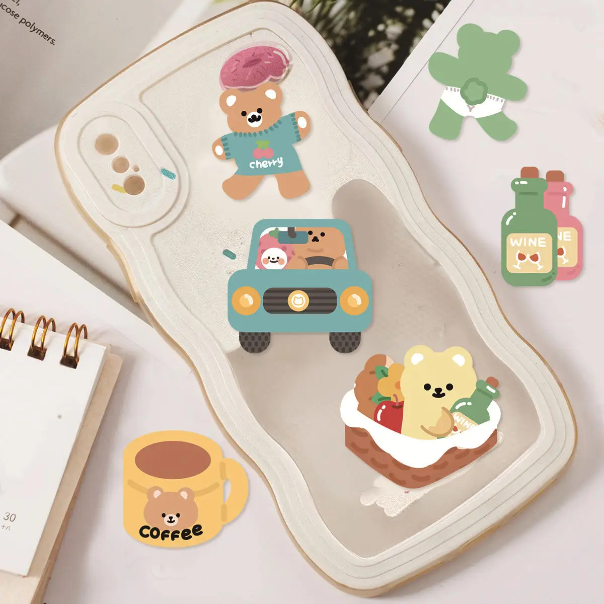 45pcs Korean Cute Cartoon Animal Teddy Bear Picnic Diary Collage with Exquisite Patterns Student DIY Laptops Decoration Stickers