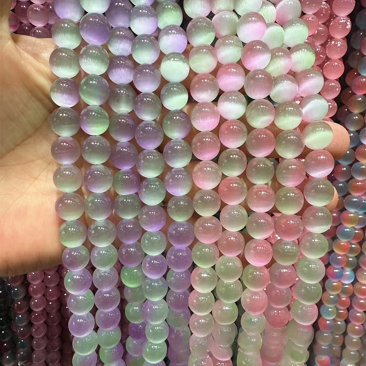 New Two-color Cat Eye Stone Loose Bead DIY Accessory Semi-finished Gradient Color Cat Eye Stone Round Bead Wholesale
