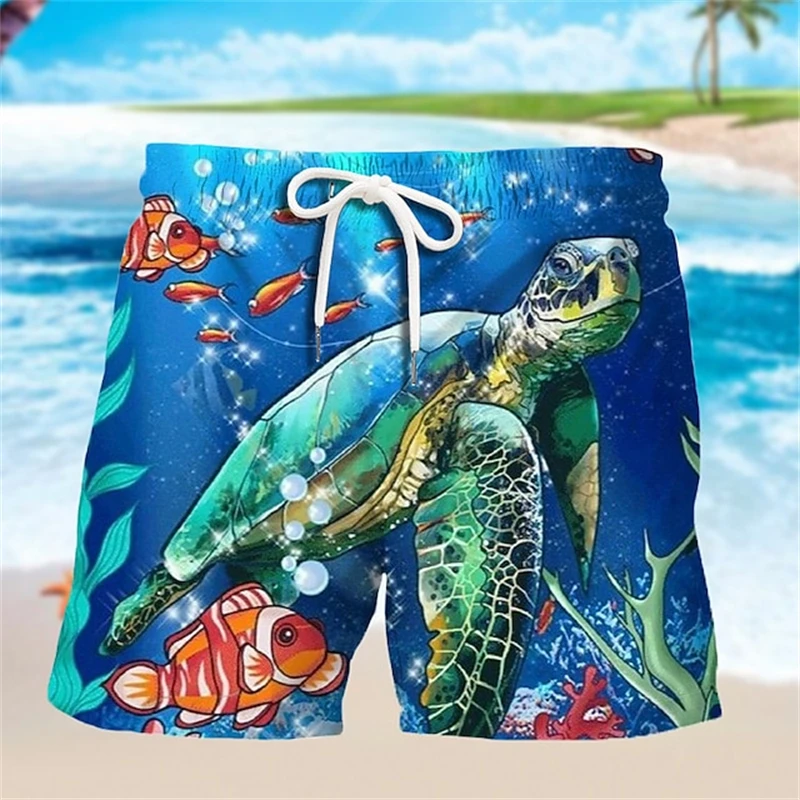 2024 Summer Hawaii Vacation Beach Shorts For Men Clothing Sea Turtle Print Harajuku Trunks Outdoor Casual Swimsuit Ice Shorts