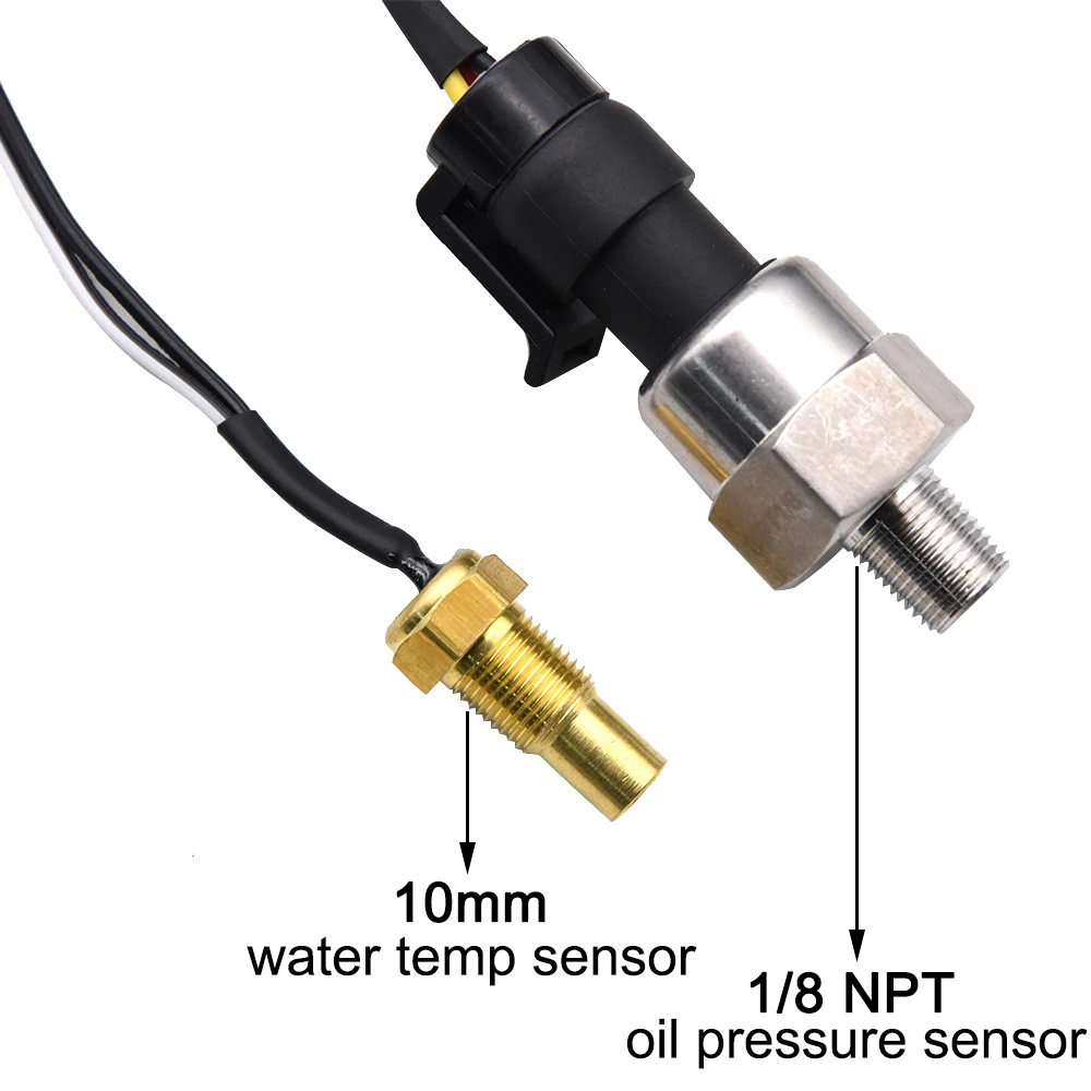 Car Oil Pressure Gauge Water Temperature Gauge  Voltmeter 3 IN 1 LCD Truck Gauge 1/8 NPT Oil Press Sensor Multifunctional Gauge