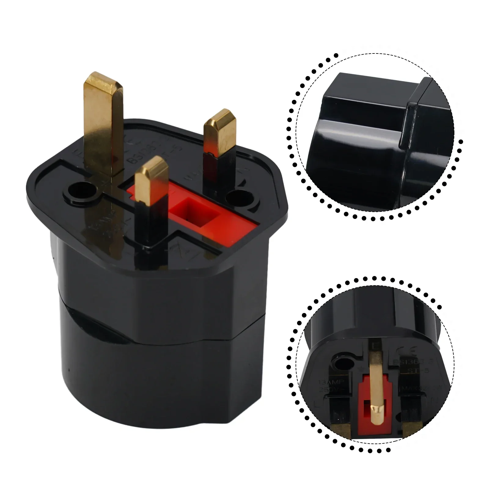 Brand New Exquisite Practical High Quality Adapter Accessories With Fuse 1Pcs Rated 13A 250V Conversion Plug Black