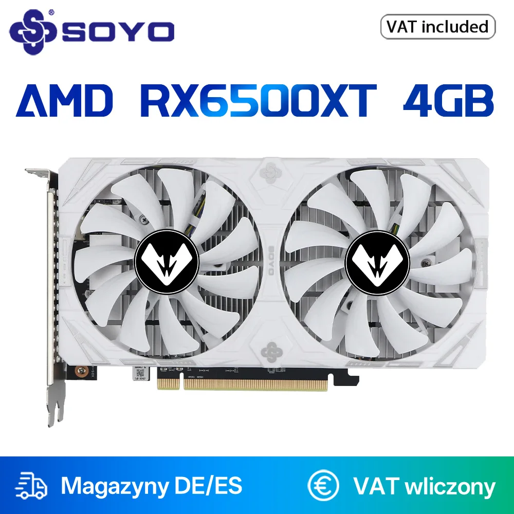 SOYO AMD Radeon RX6500XT 4 GB Gaming-Grafikkarte GDDR6-Speicher PCIEx16 3.0 für Desktop-Computer-Grafikkarten