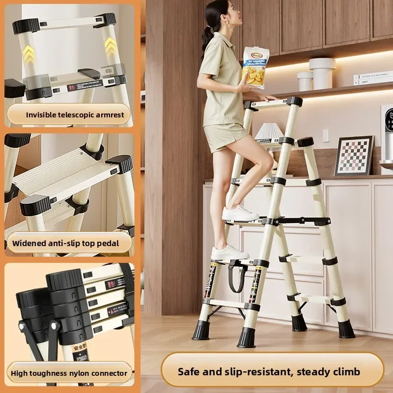 Heavy Duty Portable Storage Ladder for Home Multifunction Ladder Telescoping Indoor Frame Ladder Multifunctional Dual Handrails