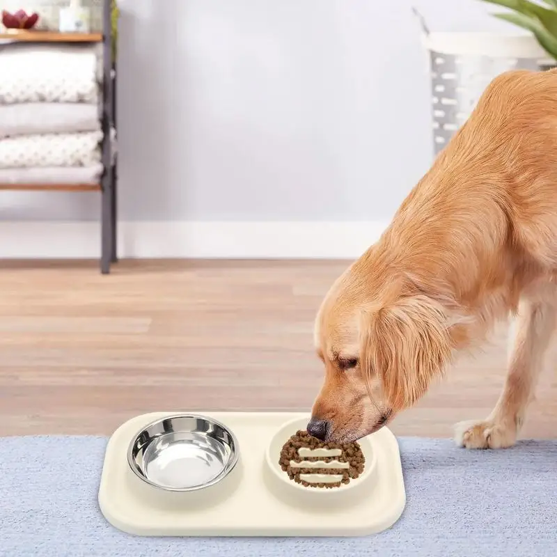 Ergonomic Cat Feeder Double Bowl Stainless Steel Raised Silicone Dog Bowl For Dogs Large No Spill Pet Cat Food Supplies