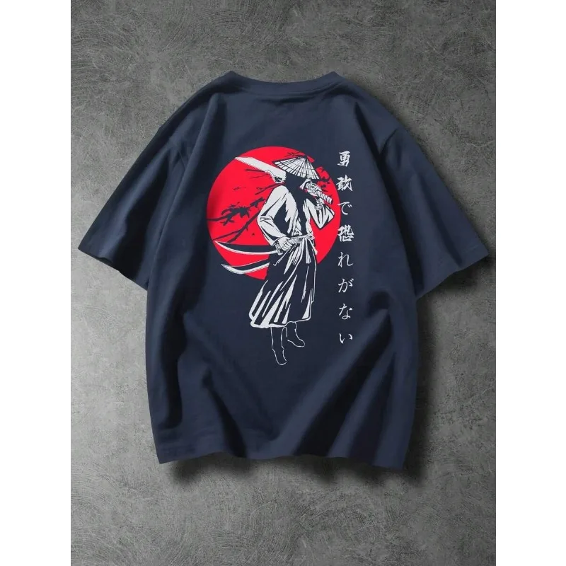 2026 Горячие японские футболки с изображением самурая для мужчин, свободные топы большого размера в японском стиле с принтом на спине, футболка Bushido, мужская футболка в подарок