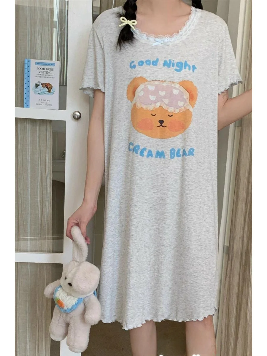 reefur-rinka-夏新半袖スリープドレスラウンドネックリブプリントモーダルホーム服女性のナイトガウンホーム快適