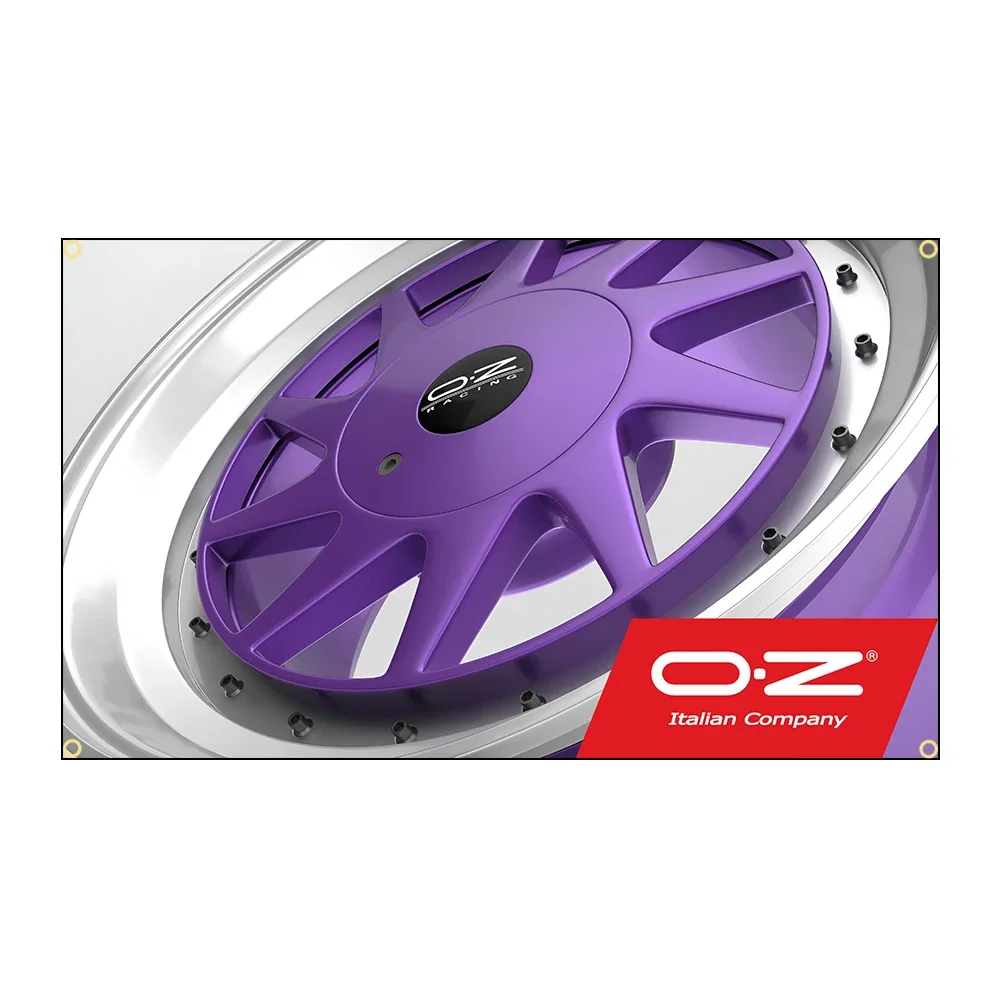 Oz Racing Wheel Flag Polyester Digital Printing Banner for Garage Wall Art Out Door Decoration With Brass Grommet
