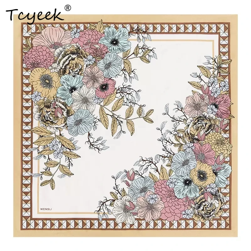 

Tcyeek, 14MM 100%Mulberry Slik Kerchief, 63cm Women Floral Printed, Gifts Original Design Scarf, 2024 Spring Autumn A462118QM