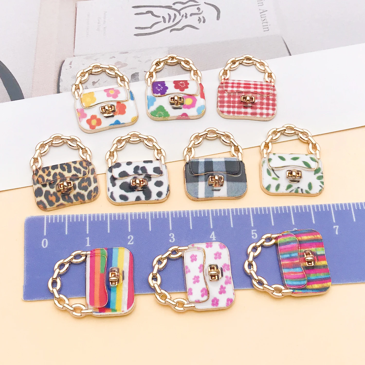 5/10 Stück 20x16mm bunte Emaille-Handtaschenanhänger für DIY-Halsketten, Armbänder, Ohrringe, Schmuckherstellung, Schlüsselanhänger-Zubehör – Detail 9