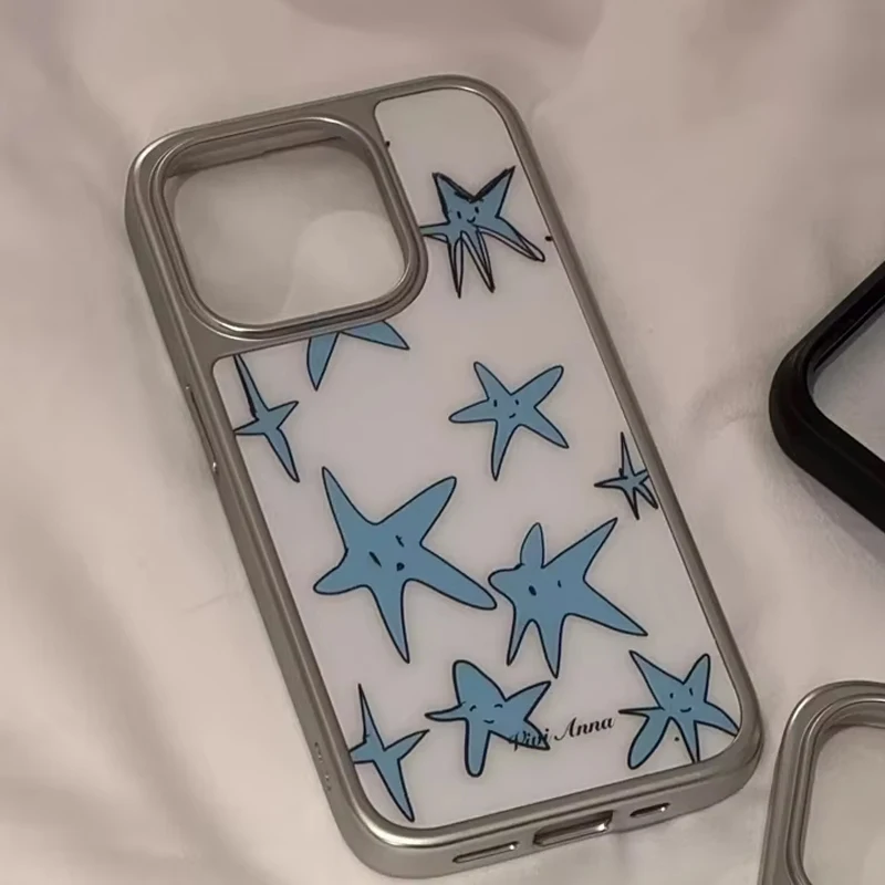 Ins Niche Creative Blue Star Puppy Couple Glossy Surface Phone Case For iPhone 17AIR 16 15 14 13 12 11 Pro MAX XR Plus Y2K Cover - view 4