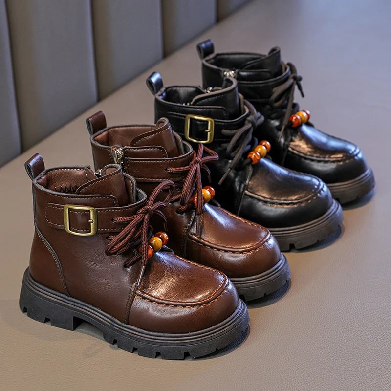 

Осень-зима 2024, новые детские ботинки в стиле ретро, короткие ботинки из искусственной кожи в британском стиле для мальчиков и девочек, однотонная школьная детская обувь для подростков