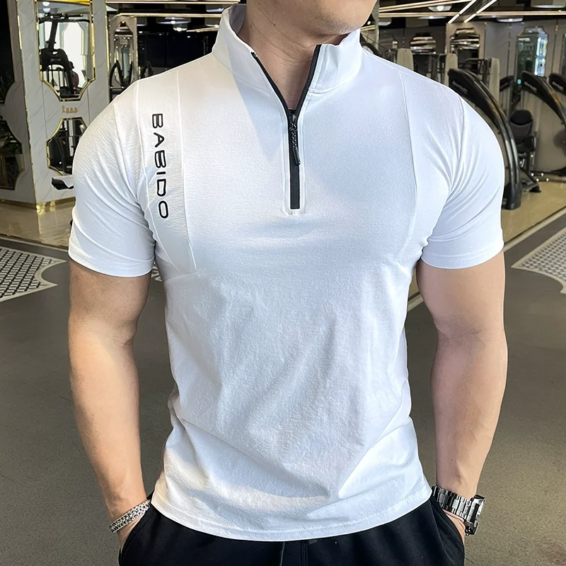 

New Summer Men's Outdoor Sports Fitness Running Breathable Training Clothes Half Zipper Short-sleeved T-shirt Stand Collar