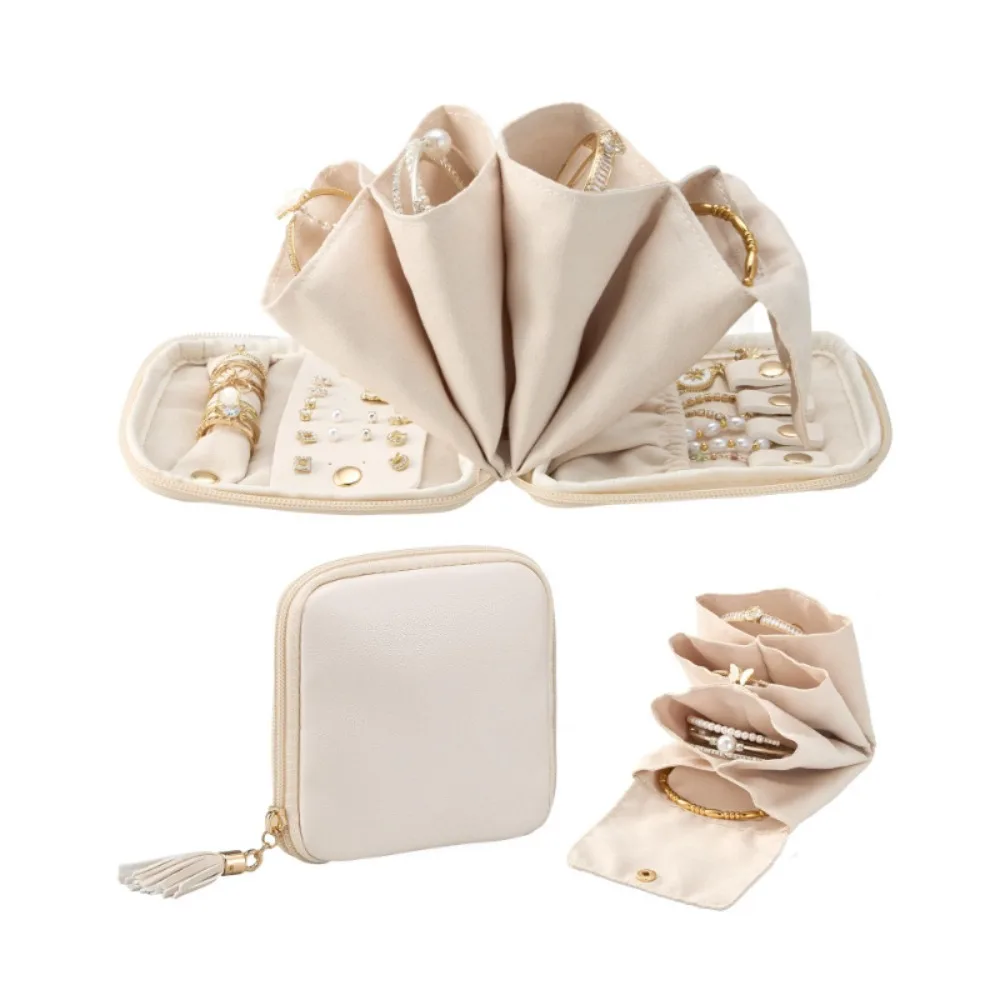 

New Portable Leather Jewelry Storage Pouch: Earring, Ring, and Necklace Organizer; Travel Jewelry Organizer
