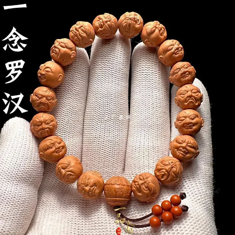 Eighteen Arhats Bracelets Men's Hand Toy Carved Monkey Peach Carving Crafts Must Be Sent 18 Arhat Olive Nut