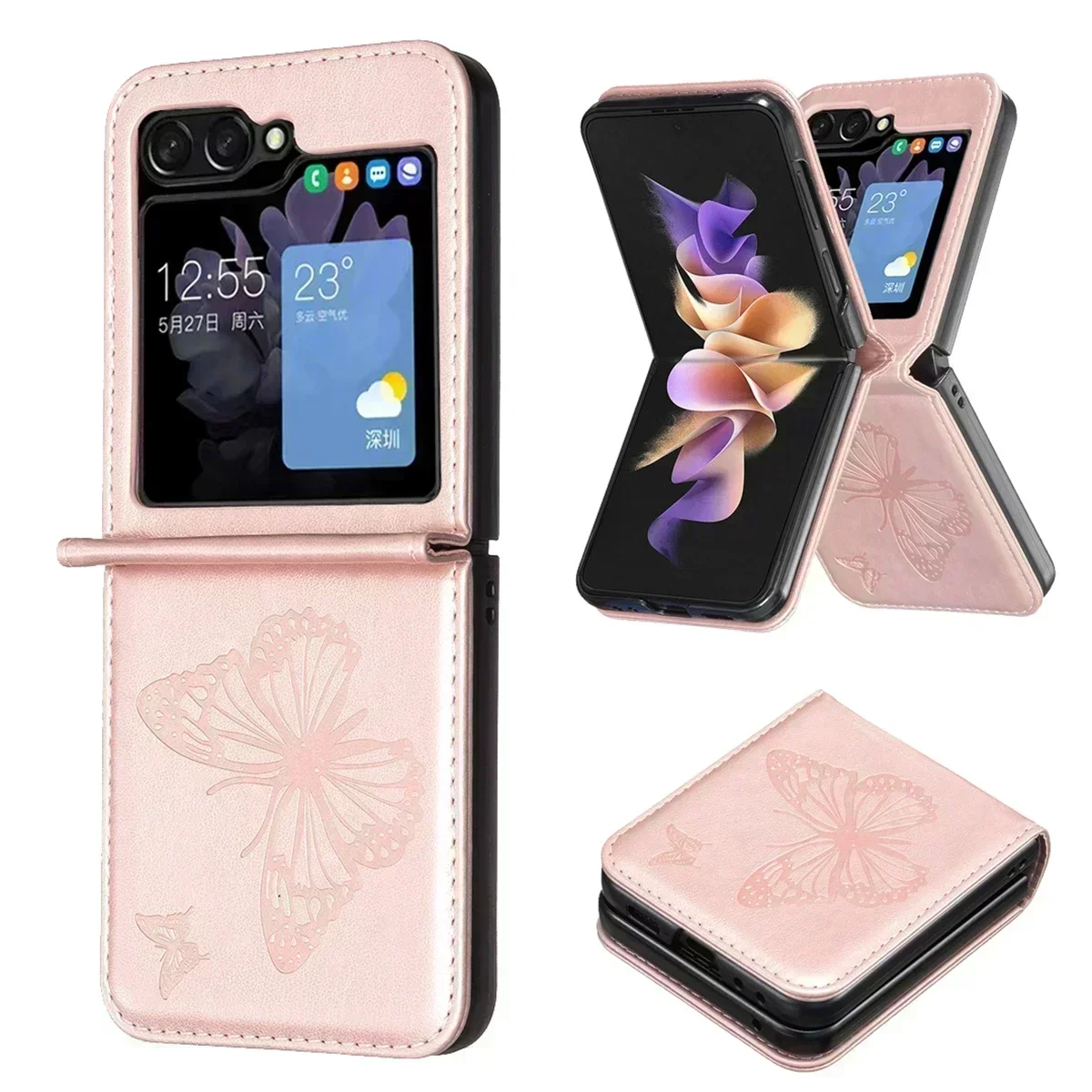 Wallet Butterfly Embossed Flip Cover Folding Screen Leather Case For Samsung Galaxy Z Flip5 High-grade Skin-Friendly Z Flip 5