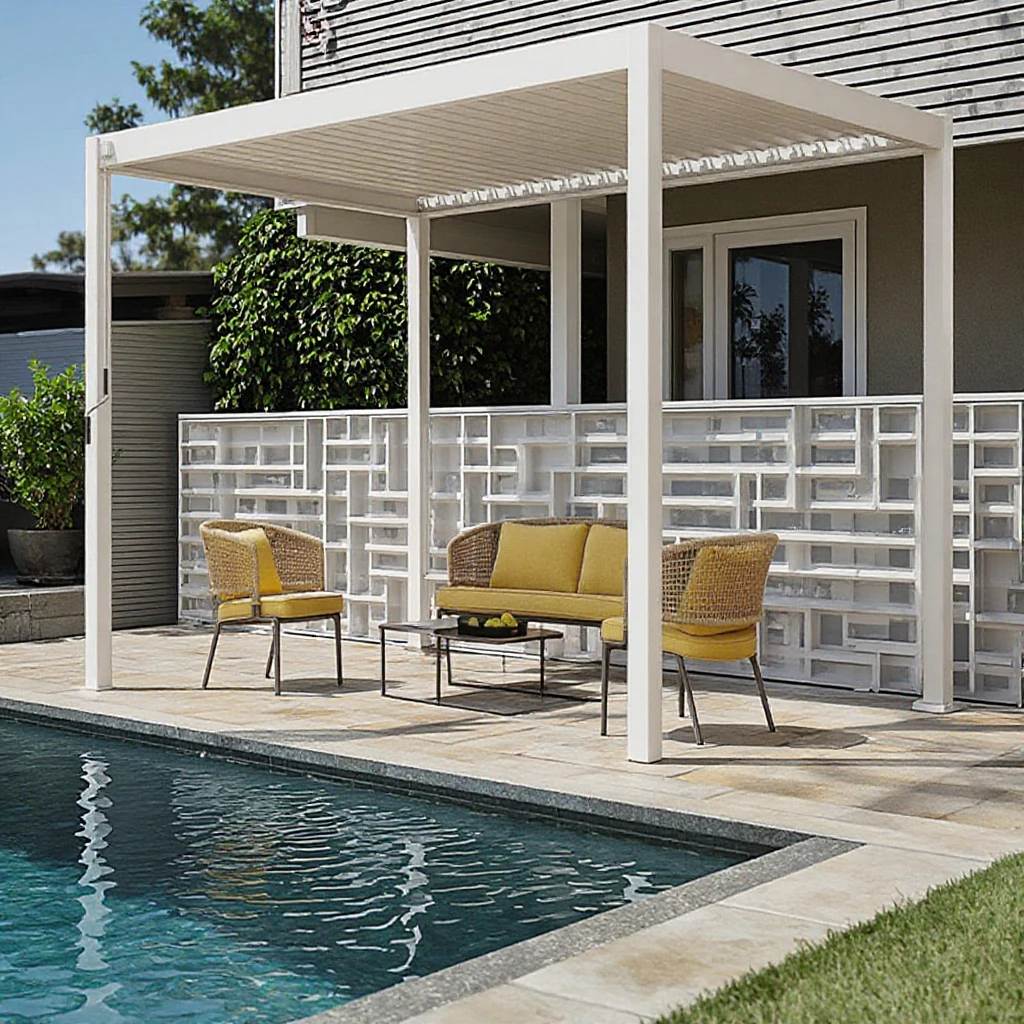 Aluminum Bioclimatic Pergola Outdoor Beach Swimming Pool Gazebos Manual Control Louvered Roof Design Powder Coated Waterproof