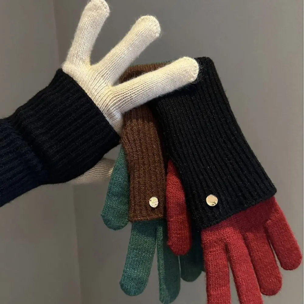 Warm Color Blocked Knitted Gloves Dual-purpose Cold-proof Winter Women Gloves Open-Finger Windproof Arm Cover Daily Use
